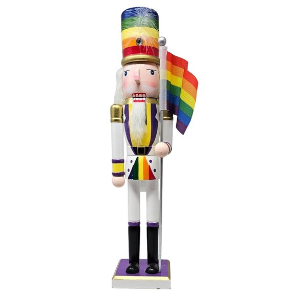 Rainbow LGBTQ Pride Solider 16" Christmas Wood Nutcracker - Picture 1 of 4